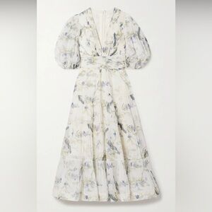 Zimmermann Natura Pleated Floral Midi Dress Blue Birds